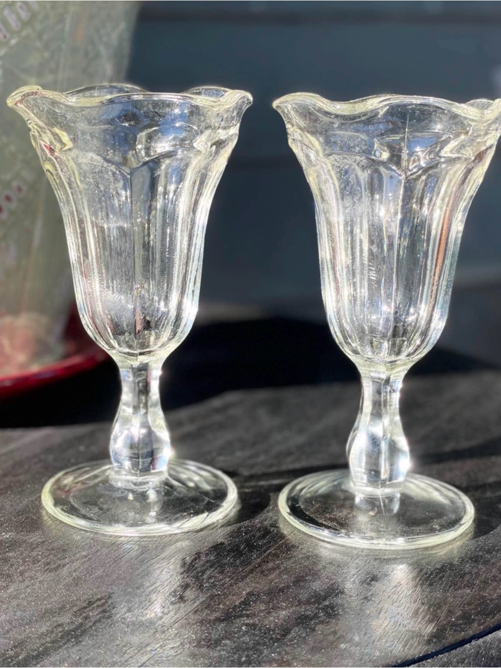 Pair of Clear Glass Tulip Stem Dessert Cups